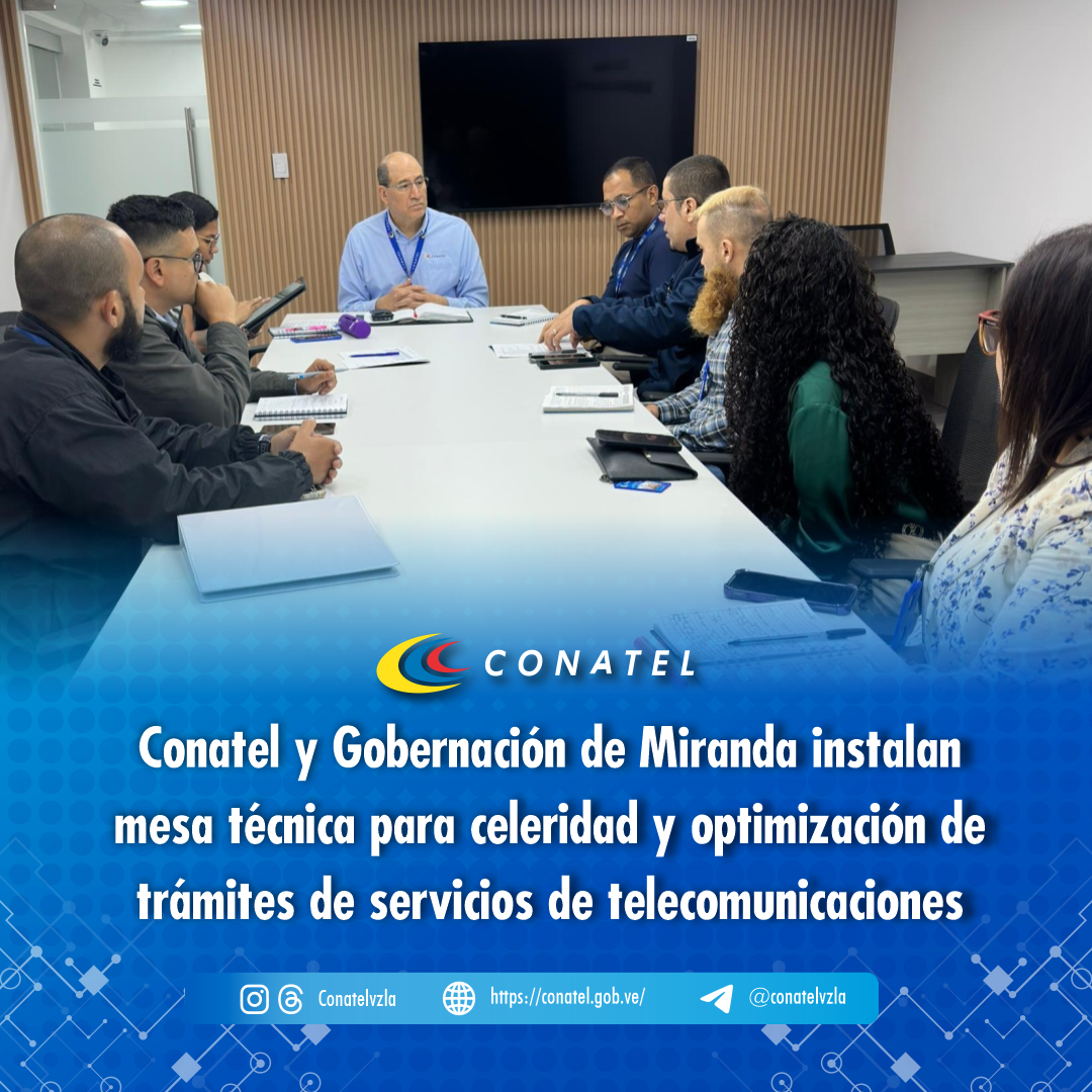 Con el objetivo de consolidar la infraestructura digital en Venezuela, se llevó a cabo la instalación de la Mesa de Gestión para la Celeridad y Optimización de Trámites de Servicios de Telecomunicaciones, Capítulo Miranda.
